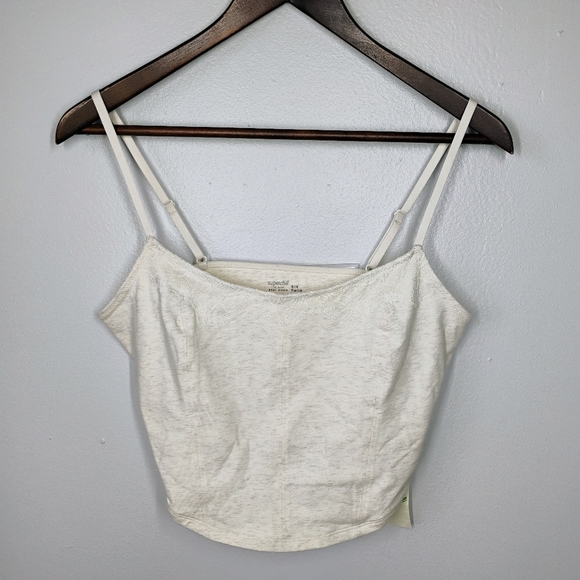 Superchill By Aerie Cotton Lace Corset Bra Top Womens Medium Heather Frost Crop - Picture 2 of 10